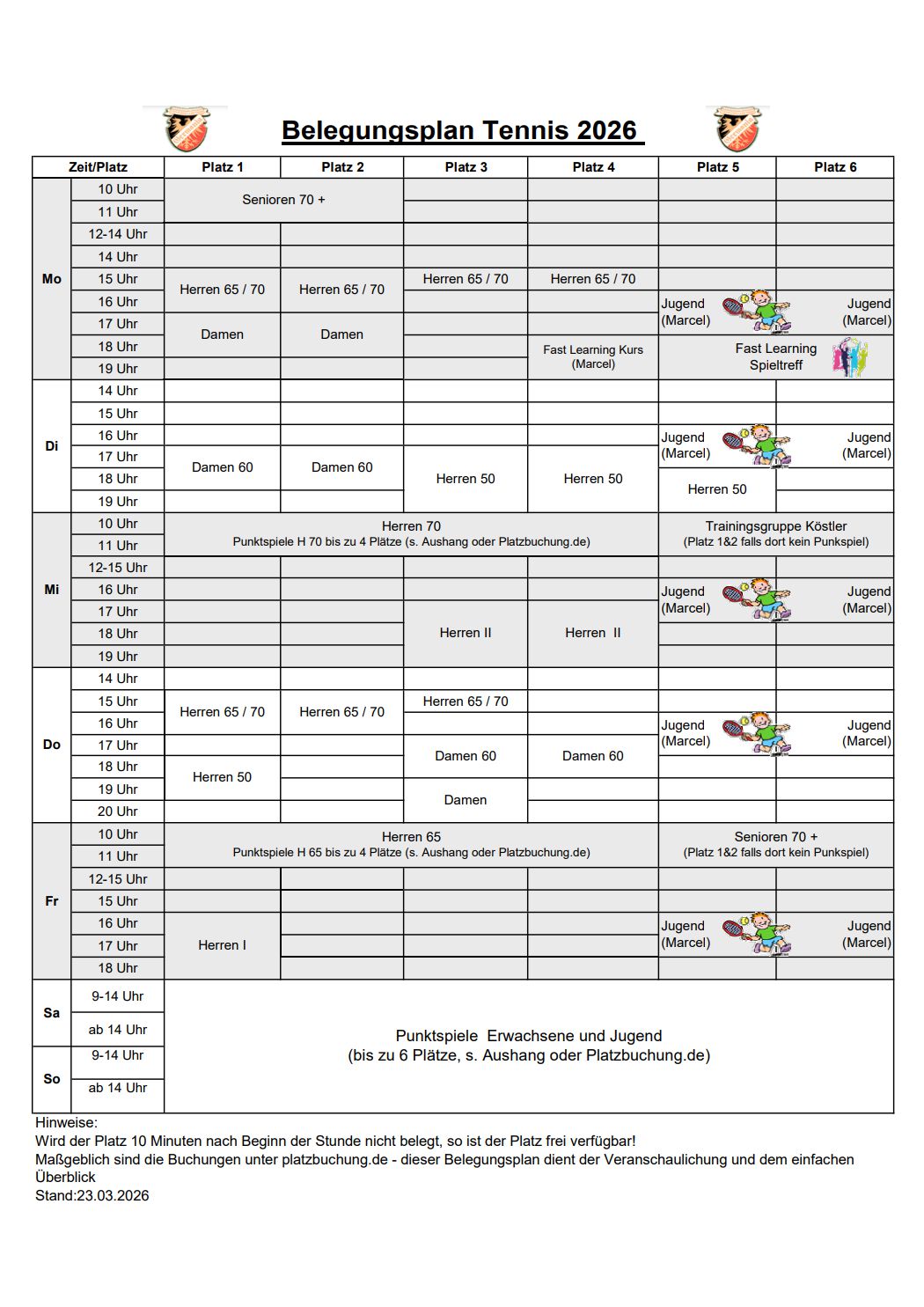 Trainingsplan Tennis